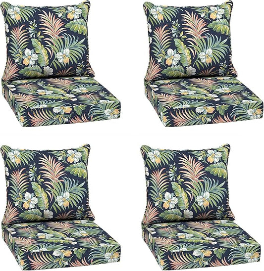 Arden Outdoor Deep Seat Cushion Set (4-Pack), 22 in x 24 in, Weather-Proof, Rain-Proof, Fade Resistant Patio Cushion for Chair, Sofa, and Couch Simone Blue Tropical