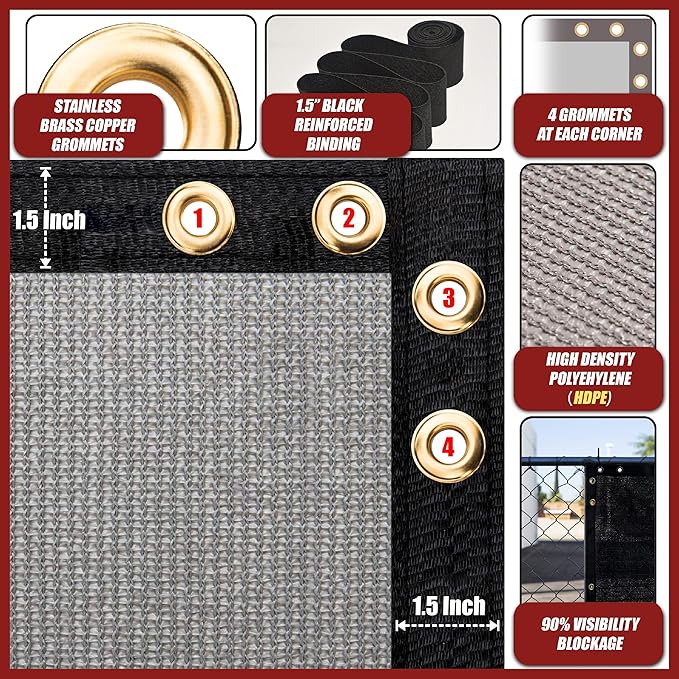 Amgo Custom Made 3' x 1' Grey Balcony Privacy Screen, Apartment Porch Railing Patio Fence Windscreen Fabric Cloth, Heavy Duty, Commercial and Residential, 90% Blockage (We Customize)