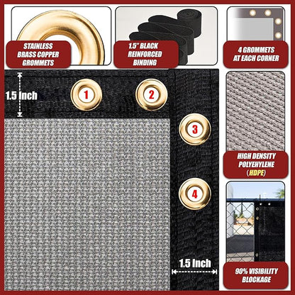 Amgo Custom Made 3' x 30' Grey Balcony Privacy Screen, Apartment Porch Railing Patio Fence Windscreen Fabric Cloth, Heavy Duty, Commercial and Residential, 90% Blockage (We Customize)
