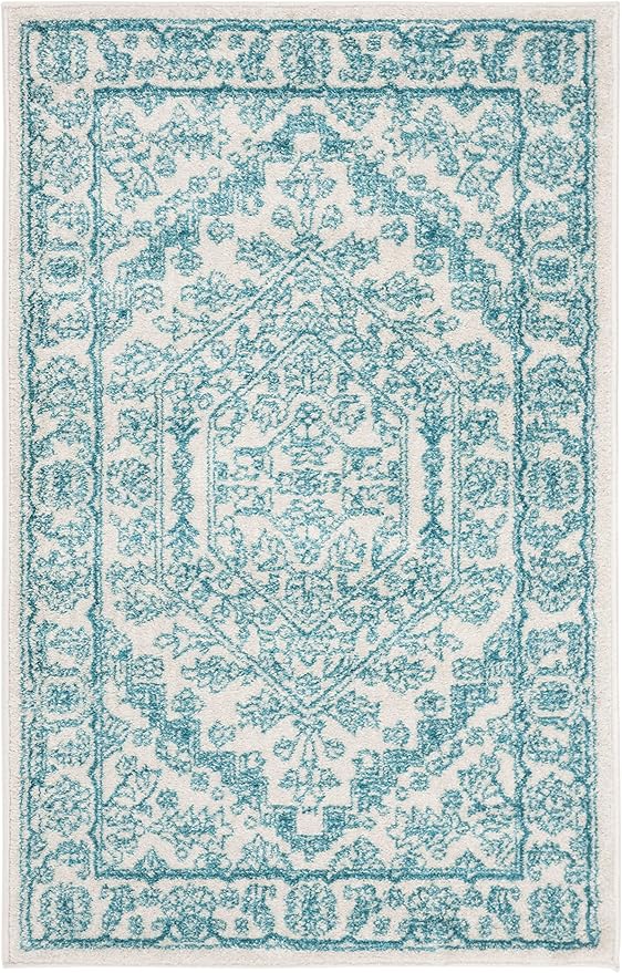 SAFAVIEH Adirondack Collection Accent Rug - 3' x 5', Ivory & Teal, Oriental Medallion Design, Non-Shedding & Easy Care, Ideal for High Traffic Areas in Entryway, Living Room, Bedroom (ADR108G)