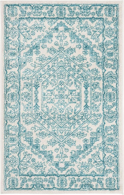 SAFAVIEH Adirondack Collection Accent Rug - 3' x 5', Ivory & Teal, Oriental Medallion Design, Non-Shedding & Easy Care, Ideal for High Traffic Areas in Entryway, Living Room, Bedroom (ADR108G)