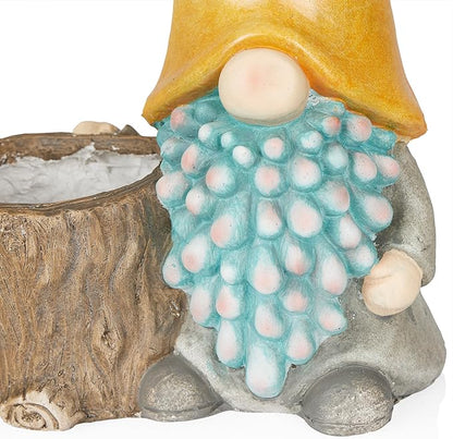 Alpine Corporation 16" Tall Outdoor Yellow Hat Gnome Statue with Drainage Hole Planter, Weatherproof Garden Decor