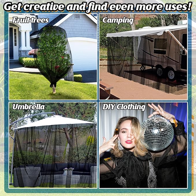ANPHSIN 33x10ft Nearly Invisible Mosquito Net for Patio - Mesh Netting Screen for Outdoor Garden Porch Balcony, Protects Skin & Plants from Bugs, Birds, Black