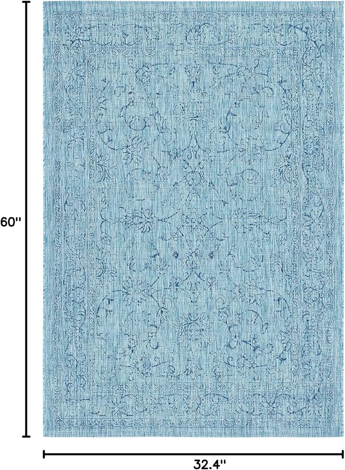 SAFAVIEH Courtyard Collection 2'7' x 5' Aqua/Navy CY8680 Indoor/ Outdoor -Waterproof Easy -Cleaning Patio Backyard Mudroom Area -Rug