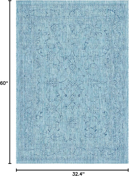 SAFAVIEH Courtyard Collection 2'7' x 5' Aqua/Navy CY8680 Indoor/ Outdoor -Waterproof Easy -Cleaning Patio Backyard Mudroom Area -Rug
