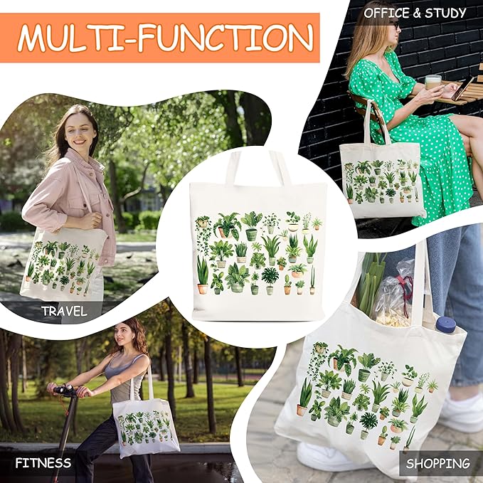 Plants Tote for Women, Vegan Canvas Tote, Plant Lover Gift Bag, Just One More Plant Library Book Bags, Plantaholic Shopping Bags, Botanical Shoulder Bag Gifts for Vegetarian Plant Lady -60