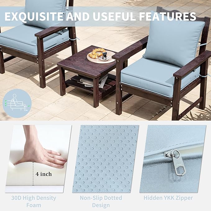Premium Outdoor Seat Cushion Chair Cushions for Patio Furniture 22 L X 22 W X 4 H Waterproof & Fade Resistant Deep Seat and Backrest Cushion Set with Removable Covers for Chair, Sofa