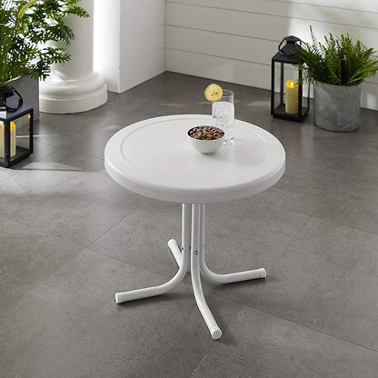 Crosley Furniture Griffith Weather Resistant Retro Metal Outdoor Side Table for Patio, Deck, Porch, Alabaster White