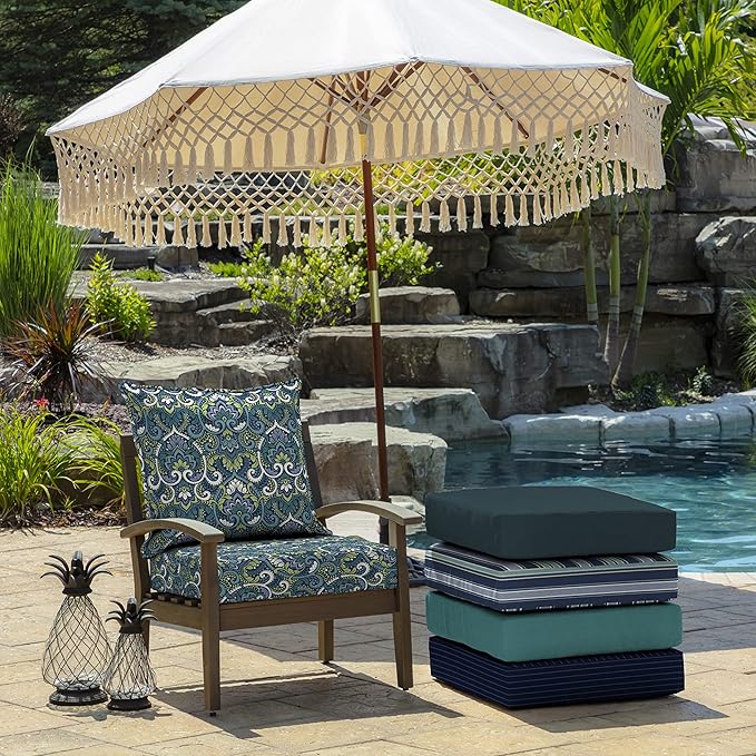 Arden Outdoor Deep Seat Cushion Set (2-Pack), 22 in x 24 in, Weather-Proof, Rain-Proof, Fade Resistant Patio Cushion for Chair, Sofa, and Couch Sapphire Aurora Blue Damask
