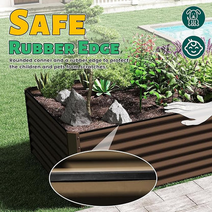 Domi 8×4×2 ft Galvanized Raised Garden Bed, Outdoor Planter Garden Boxes Large Metal Planter Box for Gardening Vegetables Fruits Flowers, Brown