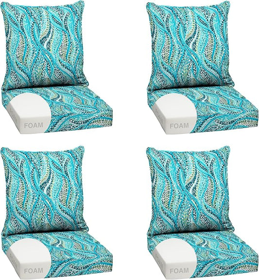 Arden Outdoor Foam Deep Seat Cushion Set (4-Pack), 24x24, Premium High-Density Foam, Never Flattens, Weather-Proof for Patio Chair Sofa Couch, Teal Ariel