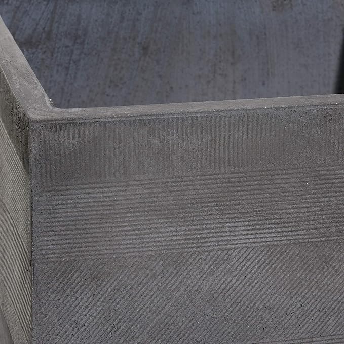 Deco 79 Set of 2 Grey Polystone Contemporary Planter 13, 15 Inches