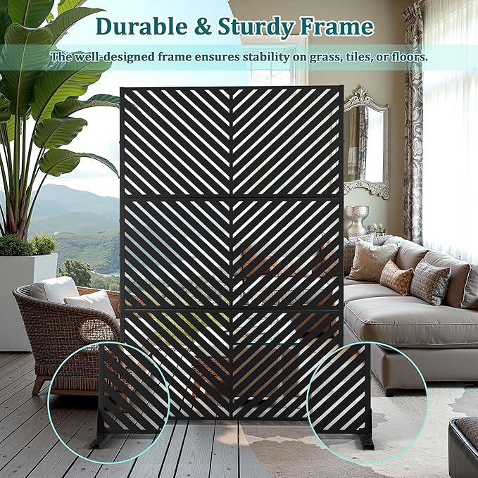 Metal Privacy Screen Outdoor Privacy Screen, Freestanding Fence Panel for Outside, 72''H×47''W, Decorative Screen Panel for Backyard/Patio/Deck