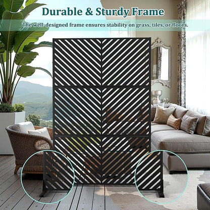 Metal Privacy Screen Outdoor Privacy Screen, Freestanding Fence Panel for Outside, 72''H×47''W, Decorative Screen Panel for Backyard/Patio/Deck