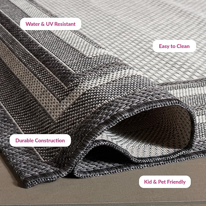 SAFAVIEH Washable Rug Outdoor Courtyard Collection - 2'3" x 16' Runner, Light Grey & Black, Non-Shedding & Easy Cleaning, Ideal for Patio, Entryway, Mudroom, Hallway, Kitchen (CY8475-37612)