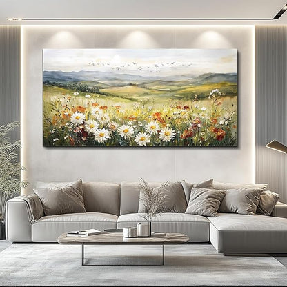 FUHAIHUA Canvas Wall Art For Living Room Large Framed Wall Decor For Office Modern Bedroom Decorations Prairie Flowers Landscape Pictures Farmhouse Paintings Artwork Aesthetic Home Decor 30" x 60"