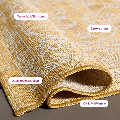 SAFAVIEH Washable Rug Outdoor Courtyard Collection - 5'3" x 7'7", Gold & Ivory, Non-Shedding & Easy Cleaning, Ideal for Patio, Backyard, Mudroom (CY8680-56021)