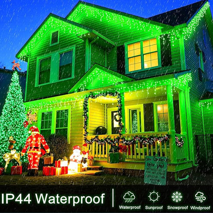 400 LED Icicle Christmas Lights Outdoor - 33FT Icicle Lights for Outside 8 Modes with 75 Drops, Plug in Waterproof Connectable Fairy String Lights for Indoor Holiday Party Christmas Decoration,Green