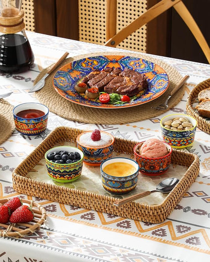 vancasso Ramekins 4 oz Oven Safe, Bohemian Style Creme Brulee Ramekin for Baking, Porcelain Souffle Dishes, Pudding Custard Cups Set of 6 Dipping Sauce Bowls Small Ramiken Bowls for Ice Cream