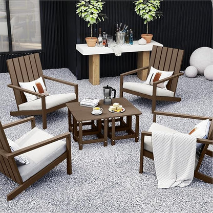 Set of 2 HDPE Outdoor Side Table, Weatherproof Small Outdoor Table for Adirondack, 16.6-Inch Patio Square End Tables for Garden, Backyard, Porch, Deck, Balcony, Poolside (Brown)