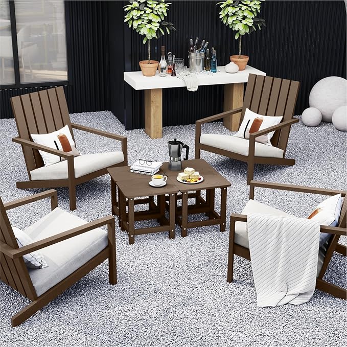 Weatherproof Outdoor Side Table, HDPE Small Outdoor Table for Adirondack, 16.6-Inch Patio Square End Tables for Garden, Backyard, Porch, Deck, Balcony, Poolside (Brown)