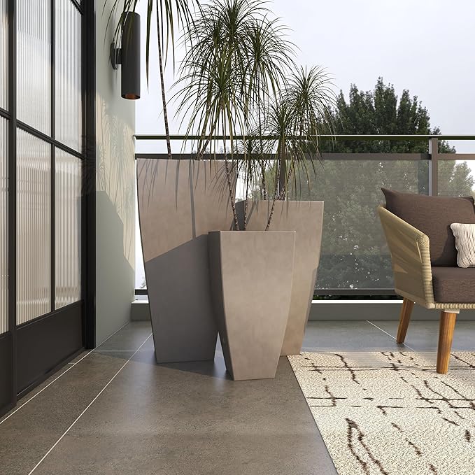 Deco 79 Metal Indoor Outdoor Planter Light Weight Large Planter Pot with Tapered Base and Polished Exterior, Set of 3 Planters 20", 25", 30"H, Gray