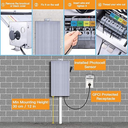 Gardenreet 300W Low Voltage Landscape Lighting Transformer - ETL Listed IP65 Multi-Tap (120V AC to 12V-13V-14V-15V AC) with Mechanical Timer, Stainless Steel Shield for Outdoor, Spotlight, Path Light