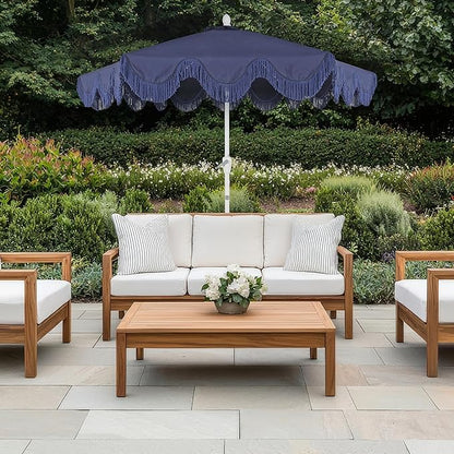 JONATHAN Y UMB1001 Collins 9 ft. Classic Cottage Tassel Market Patio Umbrella with Auto-Tilt, Crank, Wind Vent and UV Protection