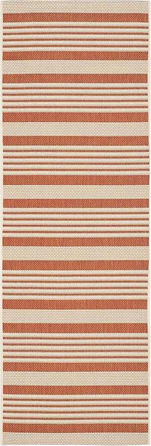 SAFAVIEH Washable Rug Outdoor Courtyard Collection - 2'3" x 6'7" Runner, Terracotta & Beige, Non-Shedding & Easy Cleaning, Ideal for Patio, Entryway, Mudroom, Hallway, Kitchen (CY6062-241)