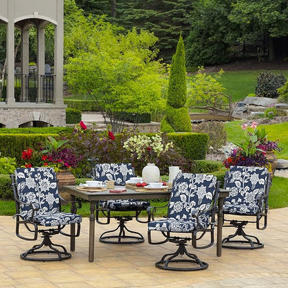 Arden Outdoor Patio Dining Chair Cushion, 20x44, Rain-Proof Seat Pad, Fade-Resistant Outdoor Cushion Sapphire Blue Ashland Jacobean