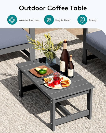 SERWALL 3 Pieces HDPE Outdoor Sofa Bistro Set with Cushions, Outdoor Furniture Sofa Sets with Coffee Table and Cushions, All Weather Conversation Social Set, Grey Frame and Grey Cushion