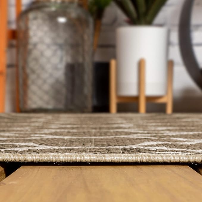 JONATHAN Y Moroccan Trellis Indoor Outdoor Runner Rug 2X14 Brown/Beige, Trebol Textured Weave for Backyard, Patio, Porch, Easy-Cleaning, High Traffic, Pet-Friendly, Non-Shedding (SMB109A-214)