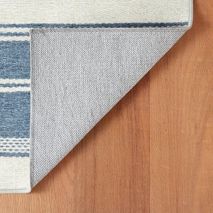 Dash & Albert Bowman Stripe Blue Machine Washable Rug, Runner-2.5 X 8 Feet, Blue Stripe Pattern