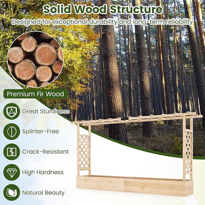 S AFSTAR Raised Garden Bed with Trellis, 2-in-1 Fir Wood Planter Box with Flat Roof & Drainage Holes, Vertical Planter Raised Bed for Climbing Plants, Flowers & Vegetables, 87" x 14" x 45" (Natural)