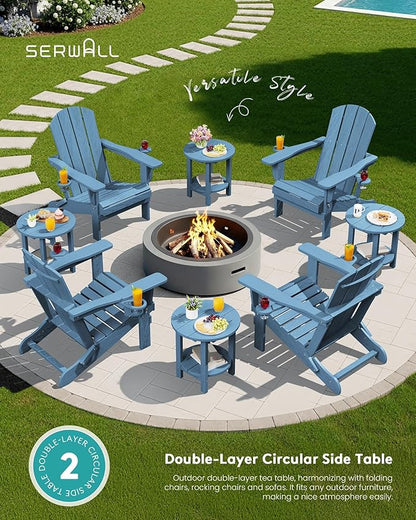 SERWALL Round Outdoor Side Table, HDPE Small Adirondack End Table,2-Tier Patio Side Table for Backyard Pool Porch Garden Lawn, Navy