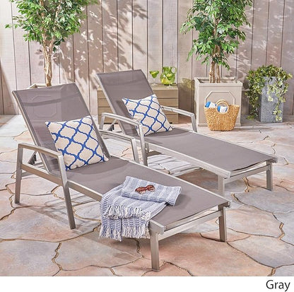 Christopher Knight Home Joy Outdoor Mesh and Aluminum Chaise Lounge (Set of 2), Gray