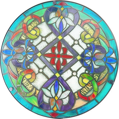 Mosaic Flower Outdoor Side Tea Table, Glass Plant Tables Decorative Metal Patio Table, Round Outdoor Tables Unique Furniture-Weather-Resistant Patio Decor, Valentine's Day Decoration Gift
