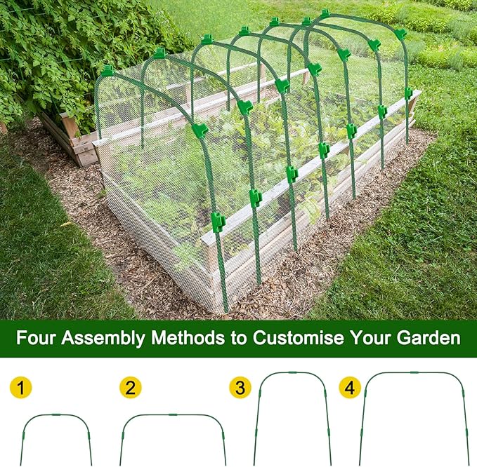 10 x 50ft Garden Netting Kit with 12 Hoops & 36 Clips, Ultra-fine Mesh Grow Tunnel for Raised Bed Vegetable Protection, Durable Pest Barrier for Garden Plants