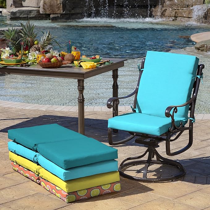 Arden 4-Pack Outdoor Patio Dining Chair Cushion, 20x44, Rain-Proof Seat Pad, Fade-Resistant Outdoor Cushion Pool Blue Leala