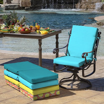 Arden Outdoor Patio Dining Chair Cushion, 20x44, Rain-Proof Seat Pad, Fade-Resistant Outdoor Cushion Pool Blue Leala