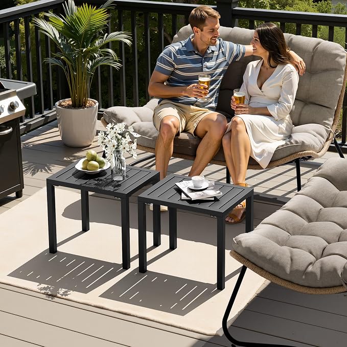 Crestlive Products Outdoor Side Table,Aluminum Rectangular Side/End Table, Small Patio Coffee Bistro Table for Outdoor Indoor (Black)