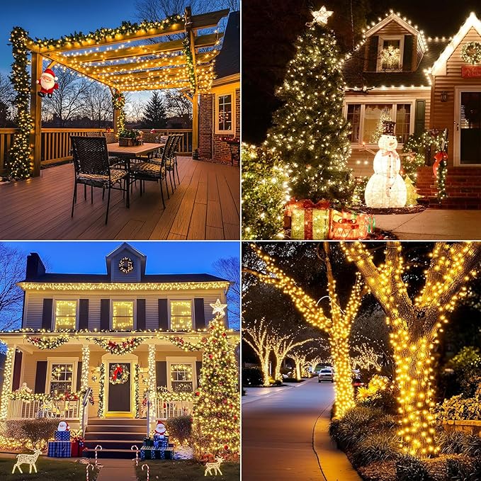 Upgraded 4 Pack 160FT 400 LED Solar Christmas Lights Outdoor Solar String Lights with 8 Lighting Modes Waterproof Solar Fairy Lights for Garden Yard Patio Christmas Tree Decoration (Warm White)