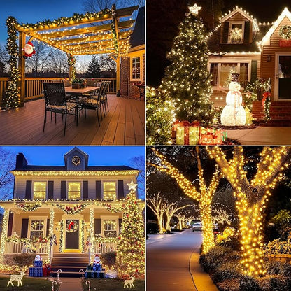 Upgraded 4 Pack 160FT 400 LED Solar Christmas Lights Outdoor Solar String Lights with 8 Lighting Modes Waterproof Solar Fairy Lights for Garden Yard Patio Christmas Tree Decoration (Warm White)