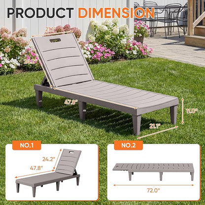 Homall Patio Chaise Lounge Chairs Set of 2, Outdoor Lightweight Lounge Chairs, 5 Position Adjustments Backrest for Outside Pool, Garden, Patio and Beach, Light Brown