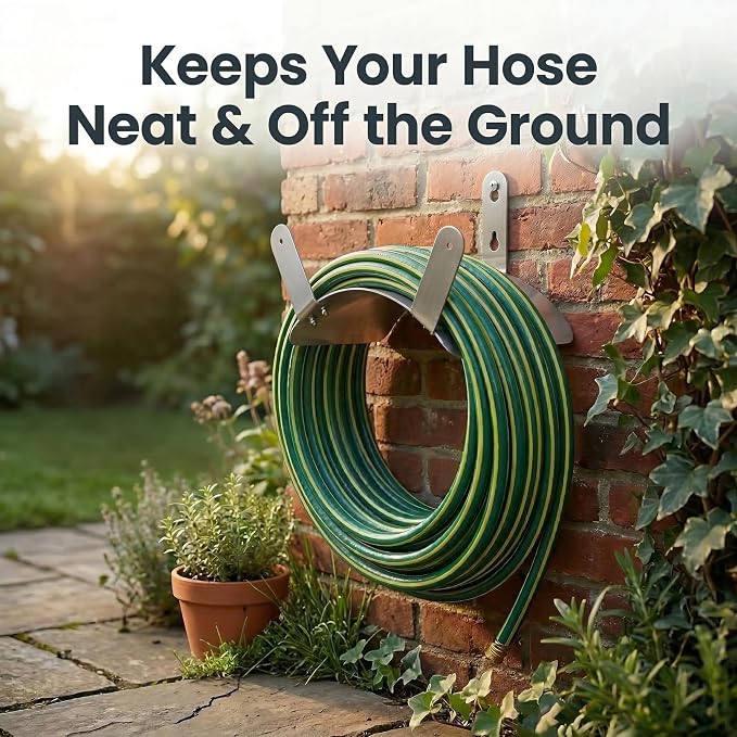 Gardzen 304 Stainless Steel Garden Hose Holder, Heavy Duty Wall Mounted Hanger, Rust-Resistant Outdoor Storage Rack for Backyard, Fence, Garage & Shed