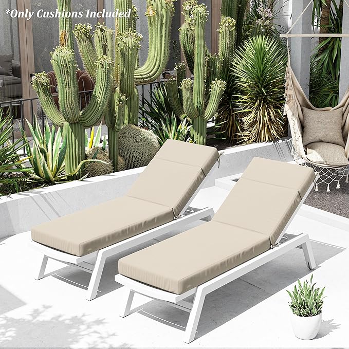 Chaise Lounge Cushion for Outdoor Furniture, Waterproof Fade and Tear Resistant Lounge Deck Chair Cushions for Patio Lawn Pool Resort Hotel