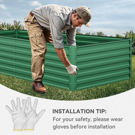 YITAHOME 8x4x2ft Large Raised Garden Bed Kit, Galvanized Metal Planter Box with Gloves, Ground Nails, Support Rod & Safety Rubber, Outdoor Above Ground Planters for Plants Vegetables Flowers, Green