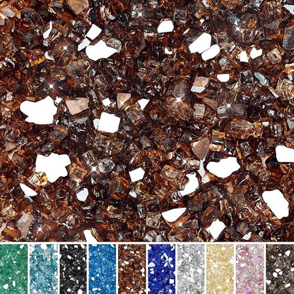Skyflame 15-Pounds Fire Glass, 1/2-Inch High Luster Copper Reflective Fire Glass for Gas Fireplace, Fire Pit and Landscaping