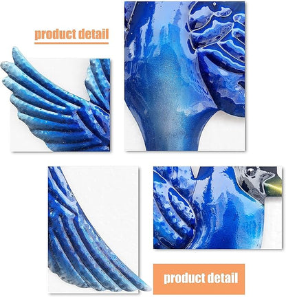 J-Fly Metal Birds Wall Decoration Bird Wall Hanging Decor Outdoor Metal Wall Art Blue Bird Outdoor Decor Suitable for Living Room Bedroom Patio Kitchen Outdoor Fence Decoration 9 Inch