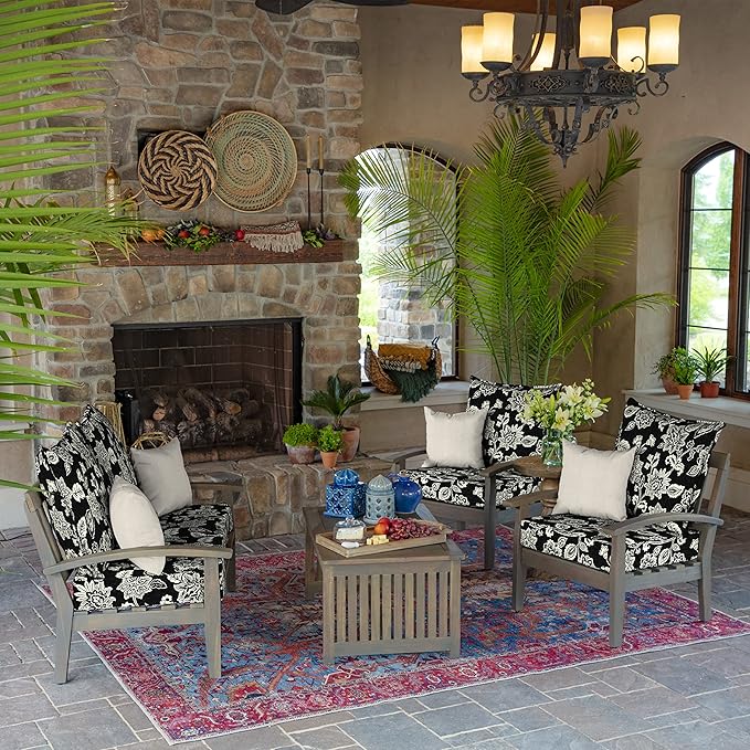 Arden Outdoor Foam Deep Seat Cushion (2-Pack), 22x24, Premium High-Density Foam, Never Flattens, Weather-Proof for Patio Chair Sofa Couch, Ashland Black Jacobean